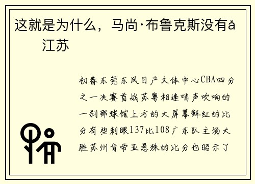 这就是为什么，马尚·布鲁克斯没有回江苏